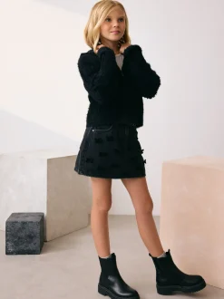 Black Fluffy Zip Through Hoodie (3-16yrs)
