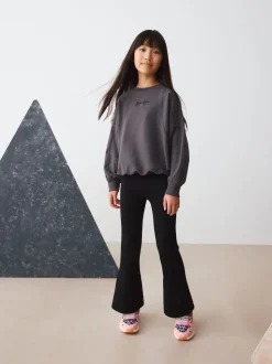 Black Fold Over Flare Leggings (3-16yrs)