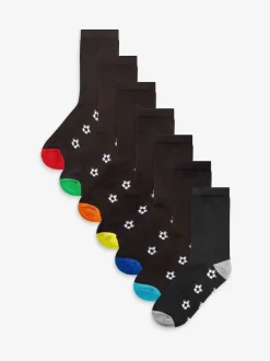 Black Football Cotton Rich Cushioned Socks 7 Pack