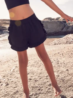 Black Frill Beach Shorts (3-16yrs)