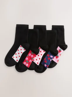 Black Fruit 5 Pack Cotton Rich Footbed Ankle School Socks