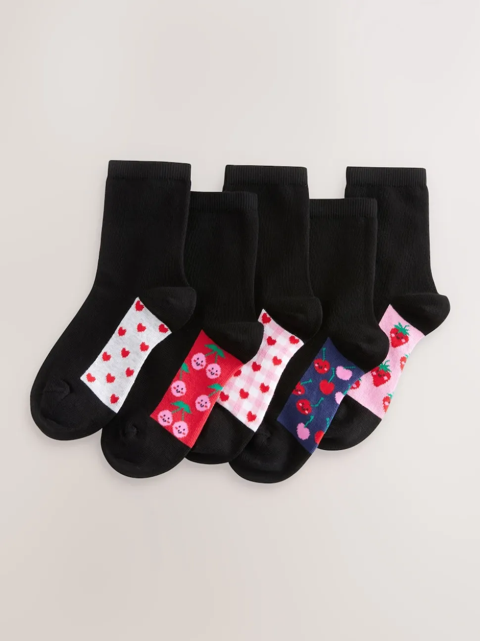 Black Fruit 5 Pack Cotton Rich Footbed Ankle School Socks