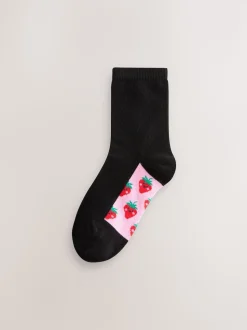 Black Fruit 5 Pack Cotton Rich Footbed Ankle School Socks