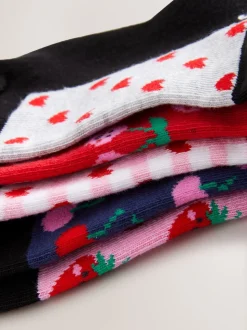 Black Fruit 5 Pack Cotton Rich Footbed Ankle School Socks
