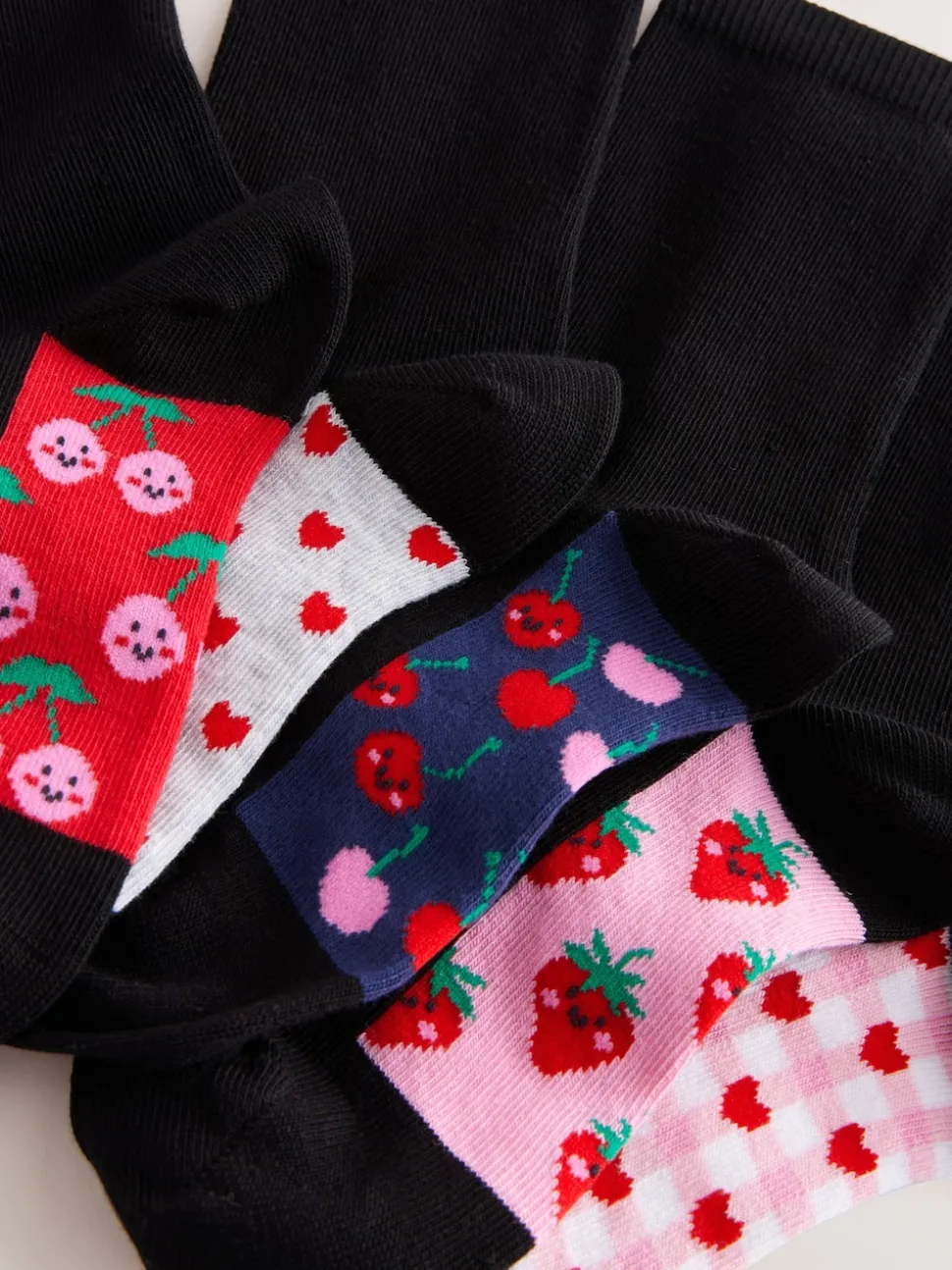 Black Fruit 5 Pack Cotton Rich Footbed Ankle School Socks