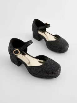 Black Glitter Platform Heel Occasion Shoes