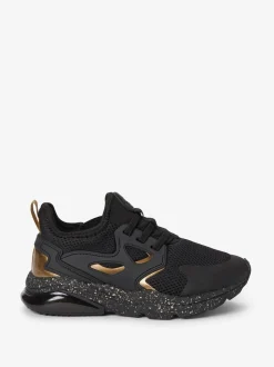 Black/Gold Standard Fit (F) Elastic Lace Trainers