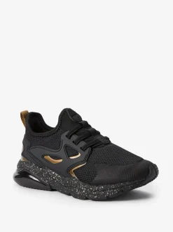 Black/Gold Standard Fit (F) Elastic Lace Trainers