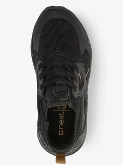 Black/Gold Standard Fit (F) Elastic Lace Trainers