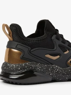 Black/Gold Standard Fit (F) Elastic Lace Trainers