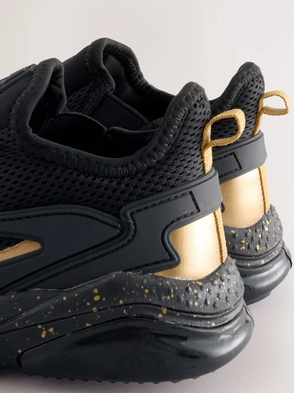 Black/Gold Wide Fit (G) Elastic Lace Trainers