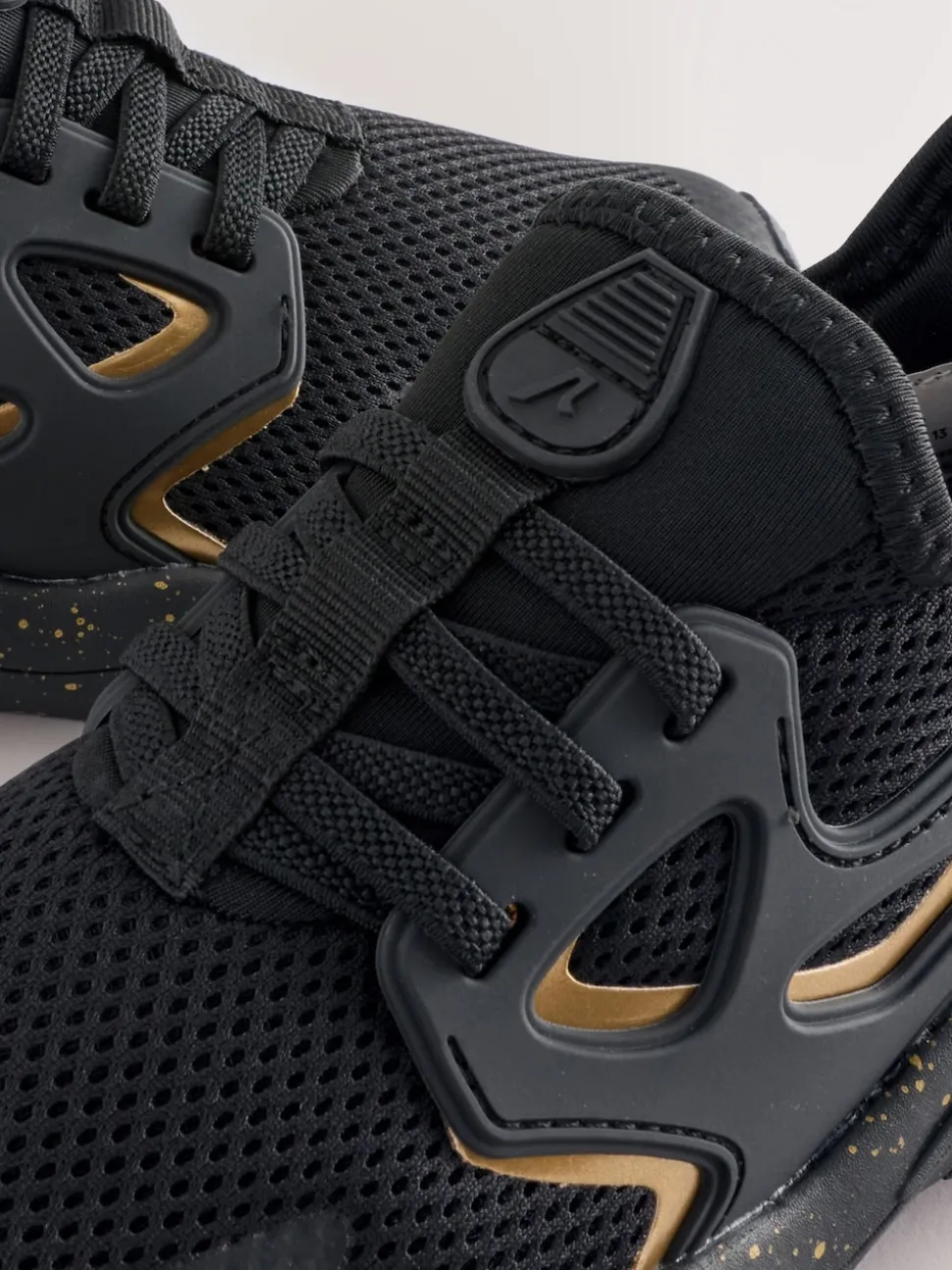 Black/Gold Wide Fit (G) Elastic Lace Trainers