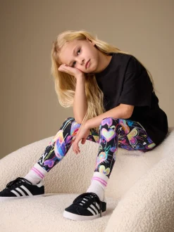 Black Graffiti Heart Leggings (3-16yrs)