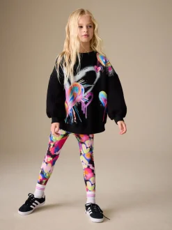 Black Graffiti Heart Sweatshirt and Leggings Set (3-16yrs)