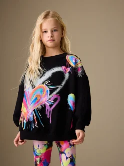 Black Graffiti Heart Sweatshirt and Leggings Set (3-16yrs)
