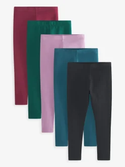 Black/Green/Blue/Berry Red/Lilac Purple Leggings 5 Pack (3-16yrs)