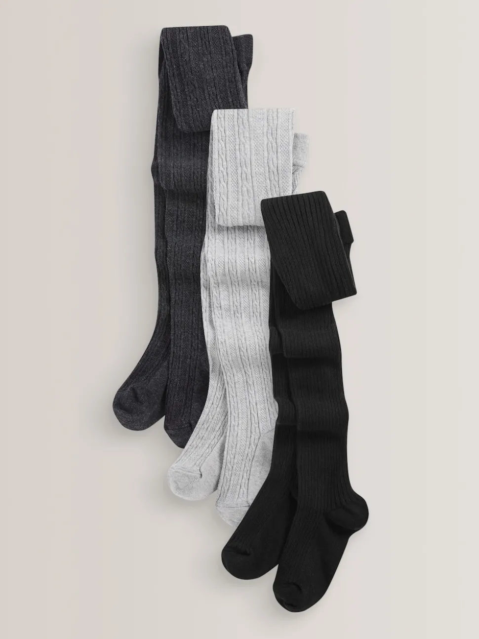 Black/Grey Regular Length Cotton Rich Cable Tights 3 Pack
