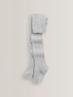 Black/Grey Regular Length Cotton Rich Cable Tights 3 Pack