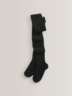 Black/Grey Regular Length Cotton Rich Cable Tights 3 Pack