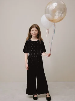 Black Heart Embossed Velour Jumpsuit (3-16yrs)