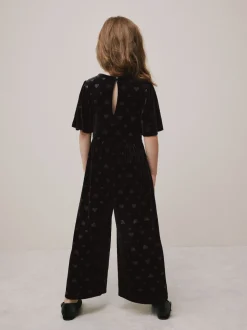 Black Heart Embossed Velour Jumpsuit (3-16yrs)
