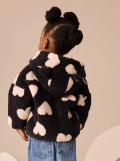 Black Heart Print Zip Through Fleece (3mths-7yrs)