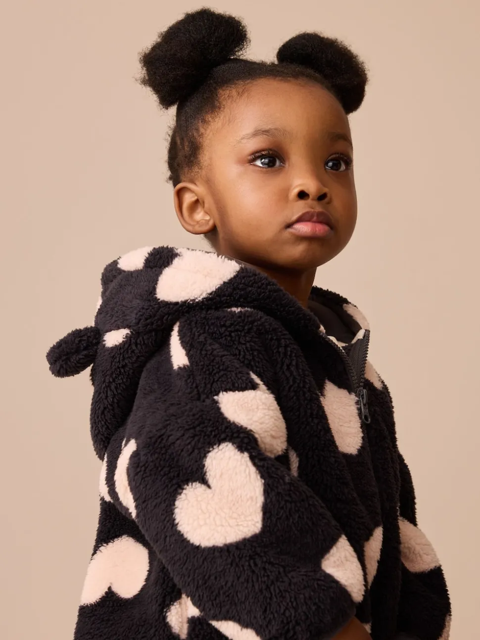 Black Heart Print Zip Through Fleece (3mths-7yrs)
