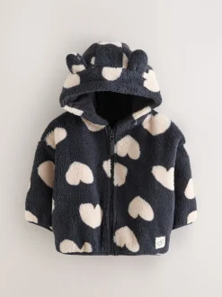 Black Heart Print Zip Through Fleece (3mths-7yrs)