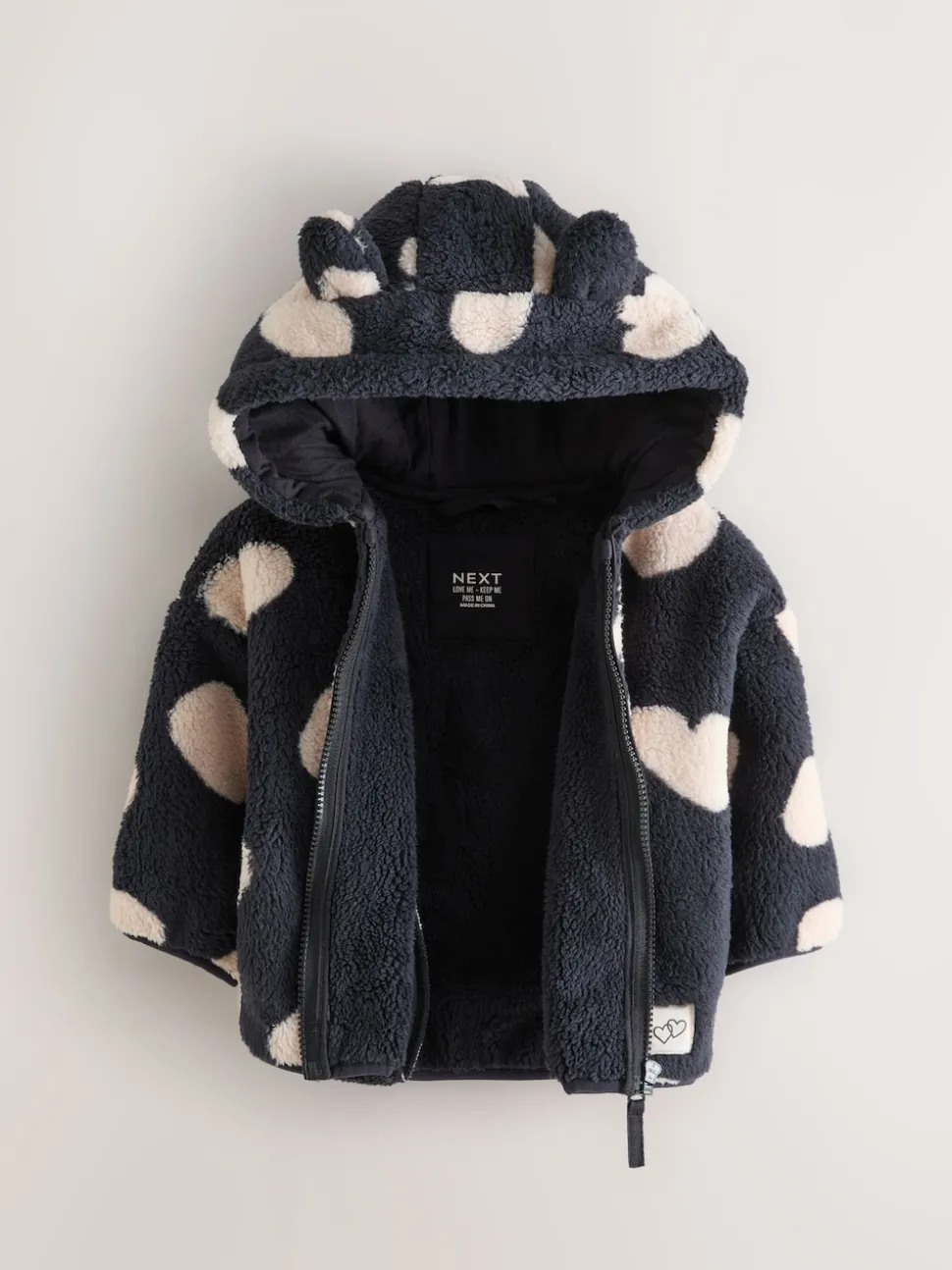 Black Heart Print Zip Through Fleece (3mths-7yrs)