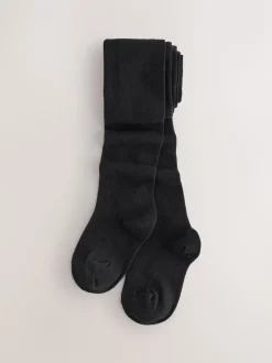 Black Longer Length Cotton Rich School Tights 3 Pack