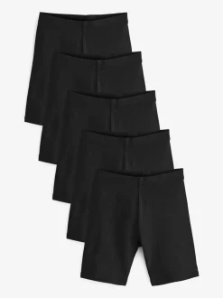 Black Longer Length 5 Pack Cotton Rich Stretch Cycle Shorts (3-16yrs)