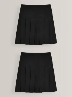 Black Longer Length Regular Waist 2 Pack Pleated School Skirts (3-16yrs)