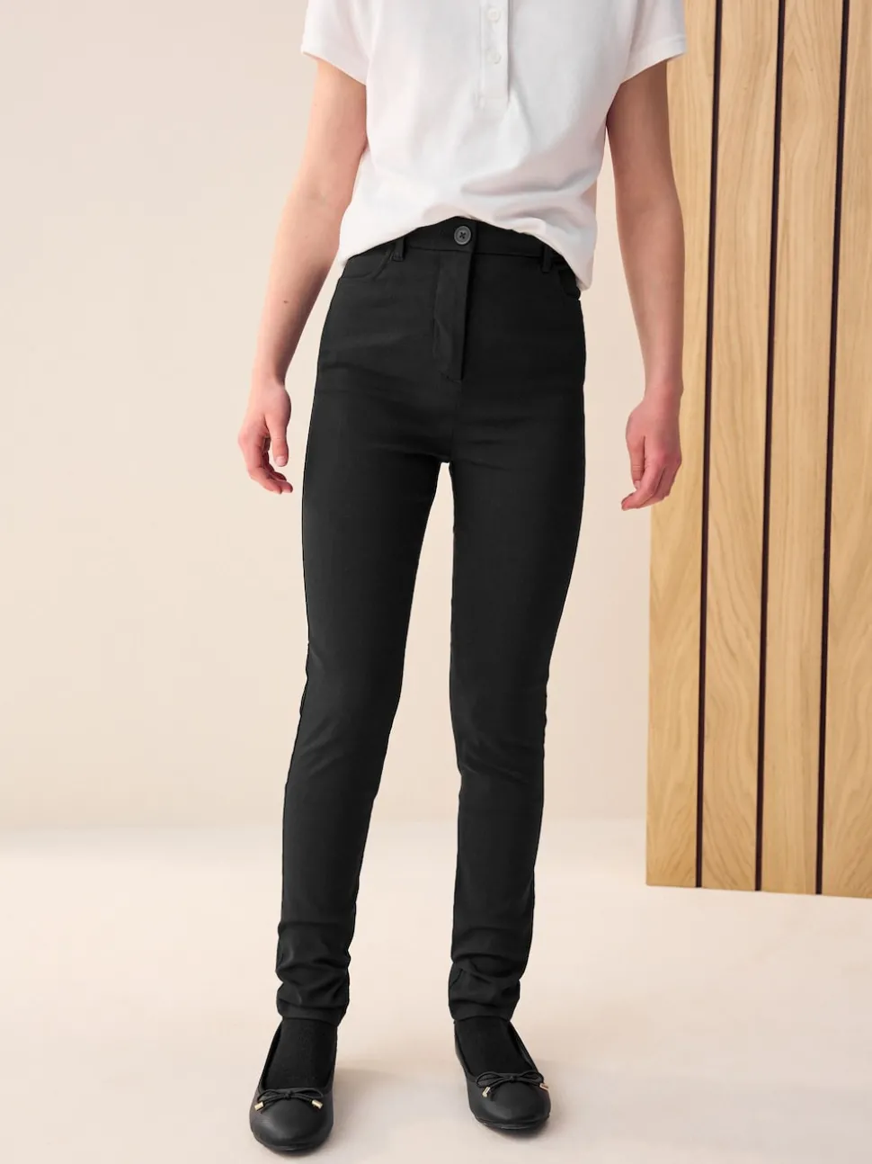 Black Longer Length Skinny Fit Stretch High Waist School Trousers (9-18yrs)
