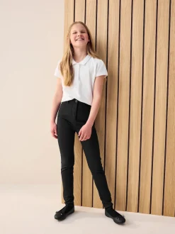 Black Longer Length Skinny Fit Stretch High Waist School Trousers (9-18yrs)