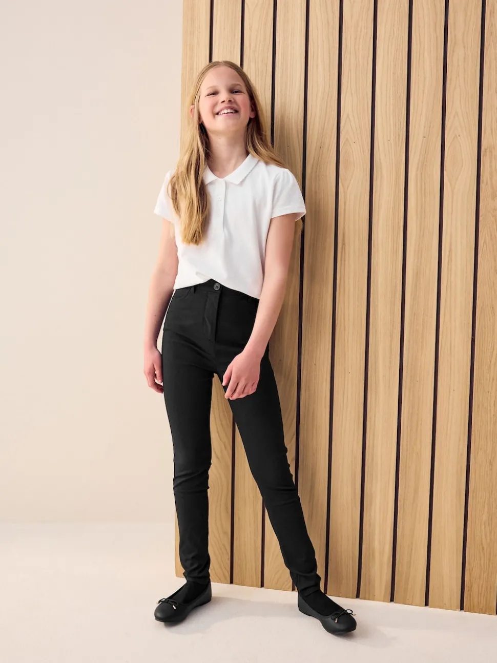 Black Longer Length Skinny Fit Stretch High Waist School Trousers (9-18yrs)