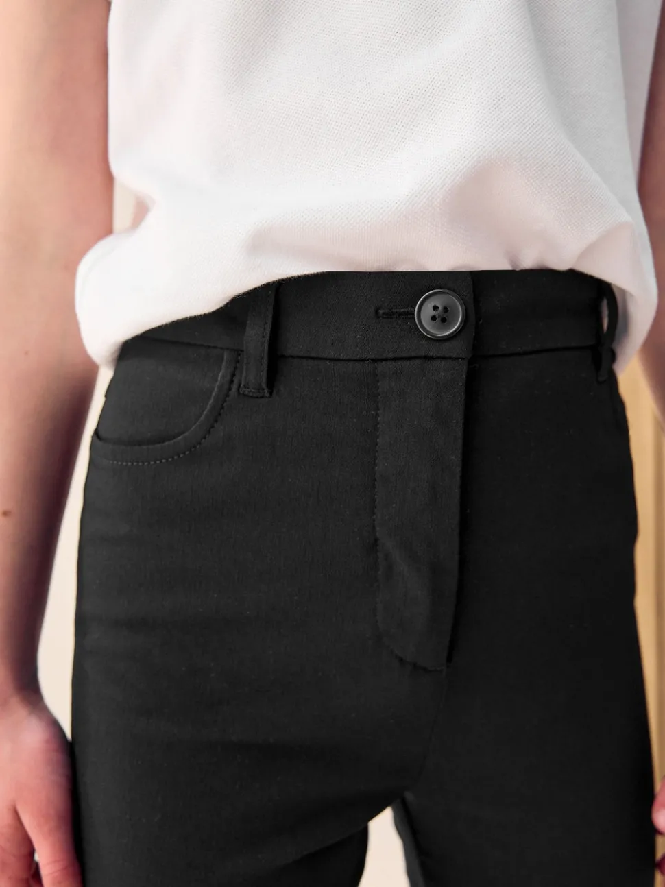 Black Longer Length Skinny Fit Stretch High Waist School Trousers (9-18yrs)