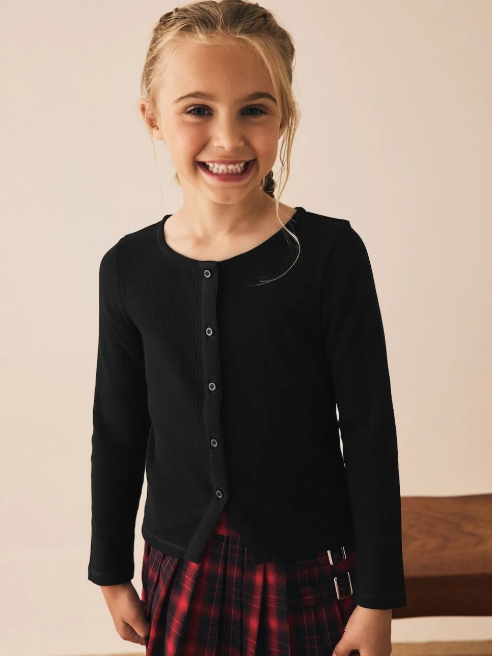 Black Long Sleeve Ribbed Cardigan (3-16yrs)