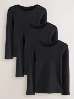 Black Long Sleeve Ribbed Tops 3 Pack (3-16yrs)