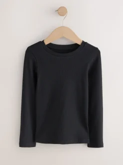 Black Long Sleeve Ribbed Tops 3 Pack (3-16yrs)