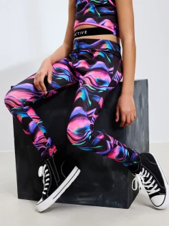 Black Multi Wave Sports Leggings (3-16yrs)