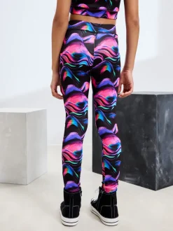 Black Multi Wave Sports Leggings (3-16yrs)