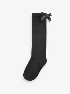 Black 2 Pack Cotton Rich Bow Knee High Socks