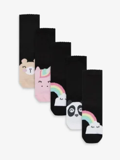 Black 5 Pack Cotton Rich Character Ankle School Socks