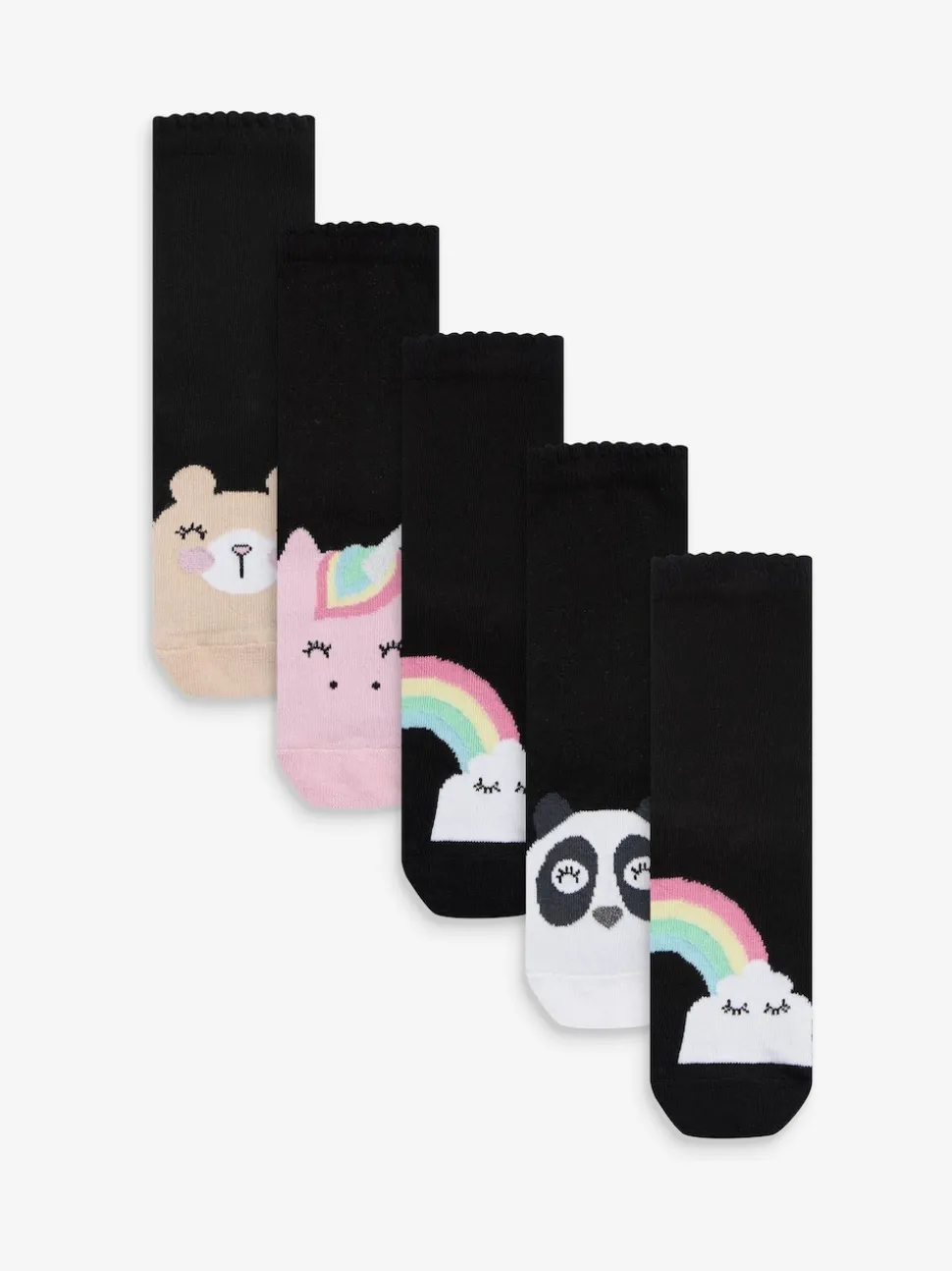 Black 5 Pack Cotton Rich Character Ankle School Socks