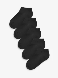 Black 5 Pack Cotton Rich Cushioned Sole Trainer Socks