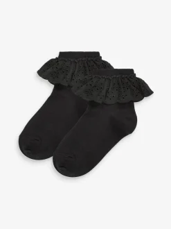Black 2 Pack Cotton Rich Ruffle Ankle Socks