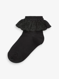 Black 2 Pack Cotton Rich Ruffle Ankle Socks