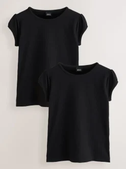Black 2 Pack Puff Sleeve T-Shirts (3-16yrs)