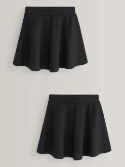Black 2 Pack Pull-On Jersey Stretch School Skater Skirts (3-17yrs)