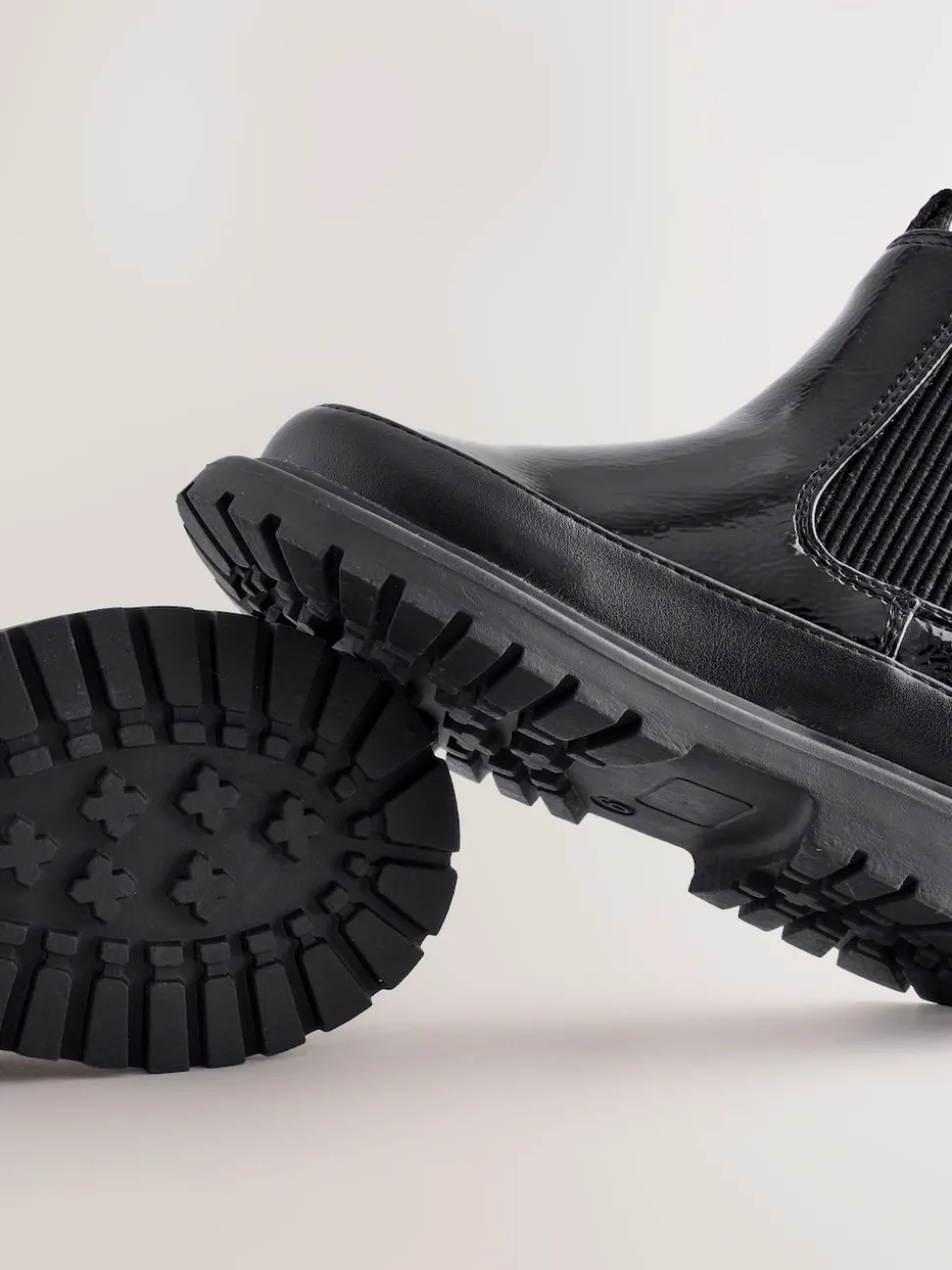 Black Patent Chunky Chelsea Ankle Boots